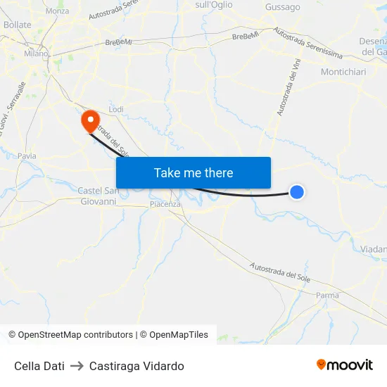 Cella Dati to Castiraga Vidardo map