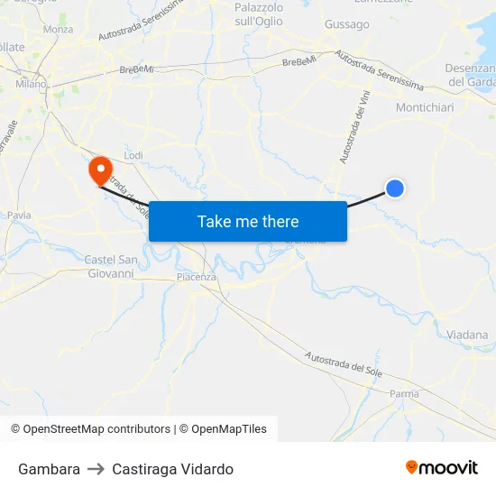 Gambara to Castiraga Vidardo map