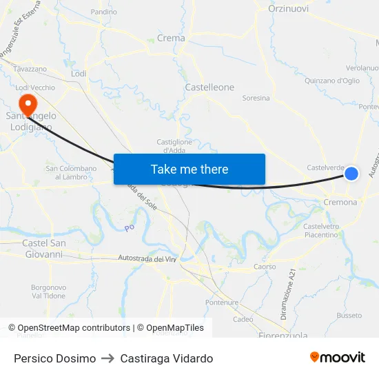 Persico Dosimo to Castiraga Vidardo map