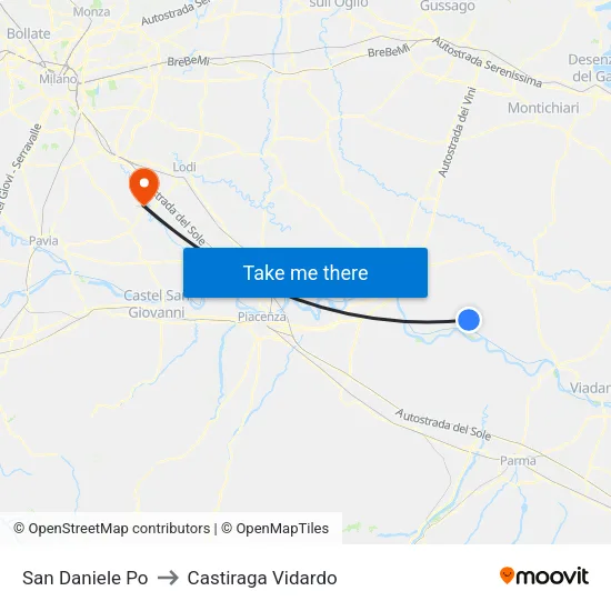 San Daniele Po to Castiraga Vidardo map