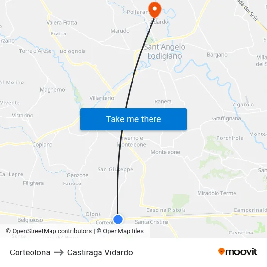 Corteolona to Castiraga Vidardo map