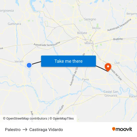 Palestro to Castiraga Vidardo map