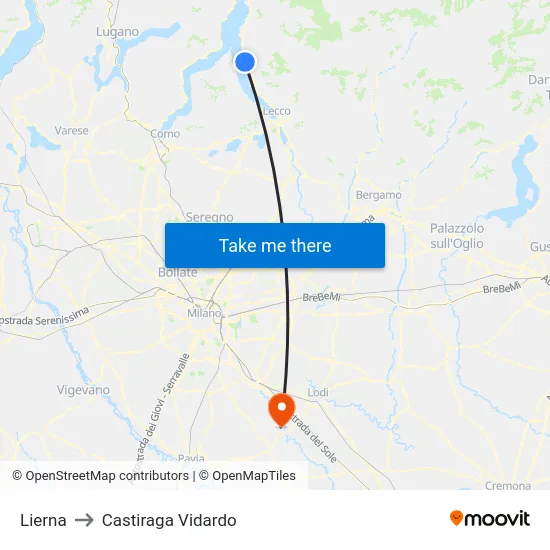 Lierna to Castiraga Vidardo map