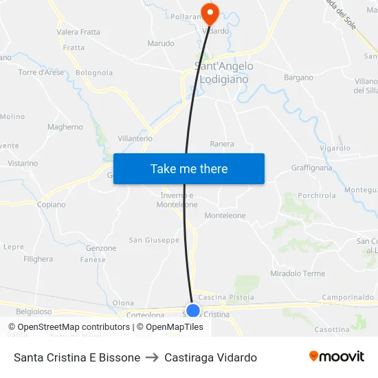 Santa Cristina E Bissone to Castiraga Vidardo map