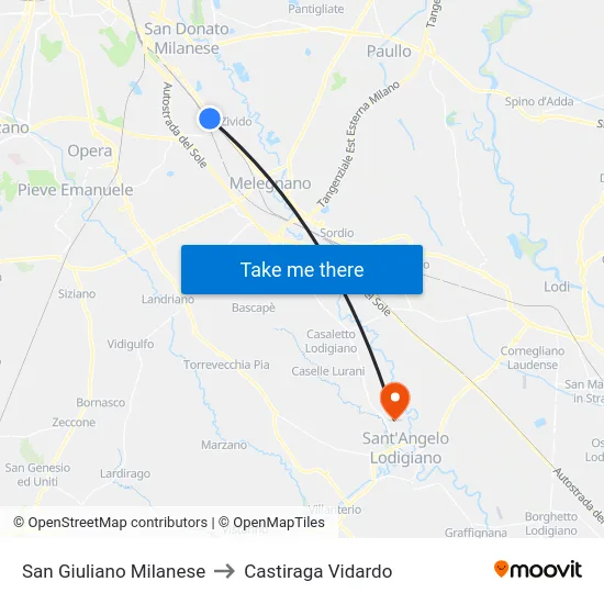 San Giuliano Milanese to Castiraga Vidardo map
