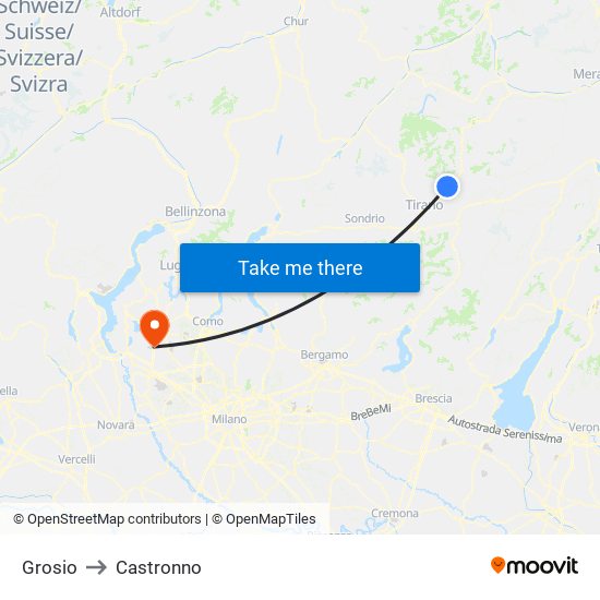 Grosio to Castronno map