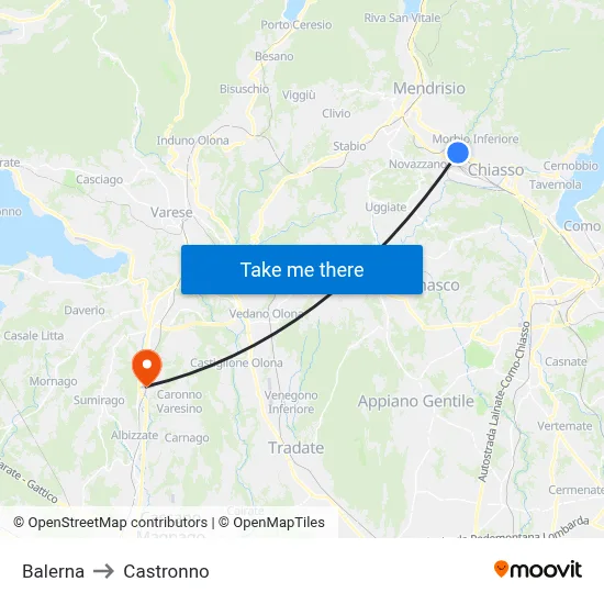 Balerna to Castronno map