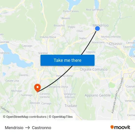 Mendrisio to Castronno map