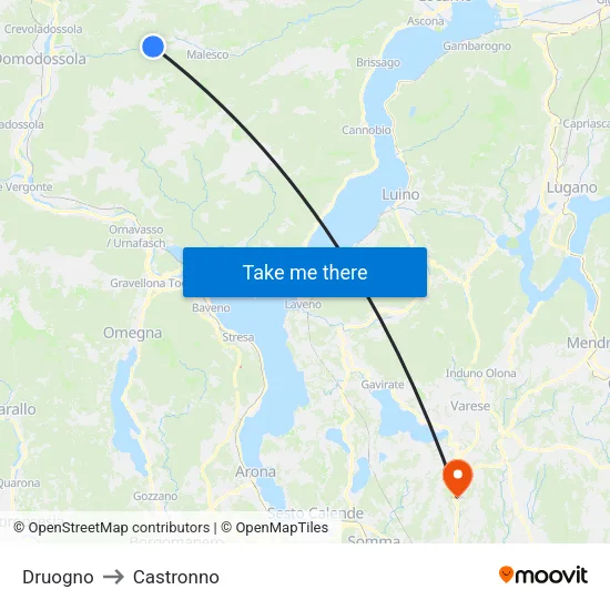 Druogno to Castronno map