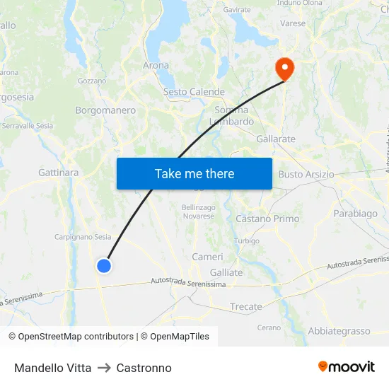 Mandello Vitta to Castronno map