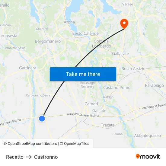 Recetto to Castronno map