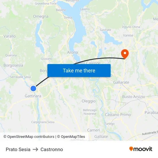Prato Sesia to Castronno map
