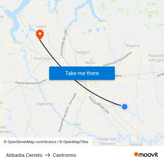 Abbadia Cerreto to Castronno map