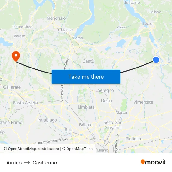 Airuno to Castronno map