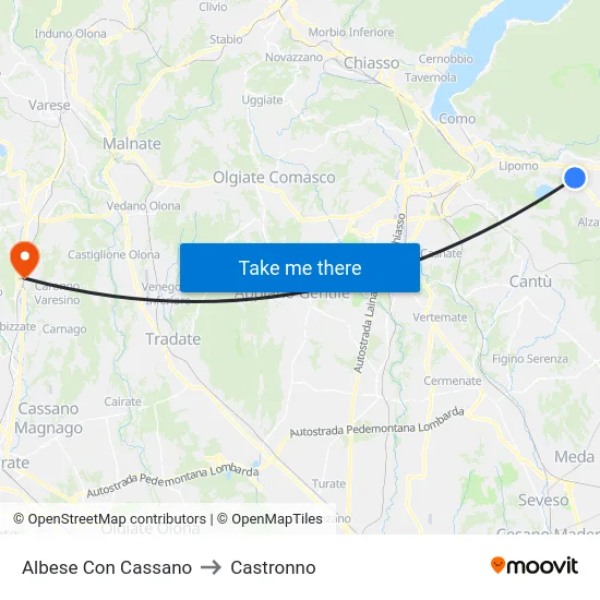 Albese con Cassano to Castronno map