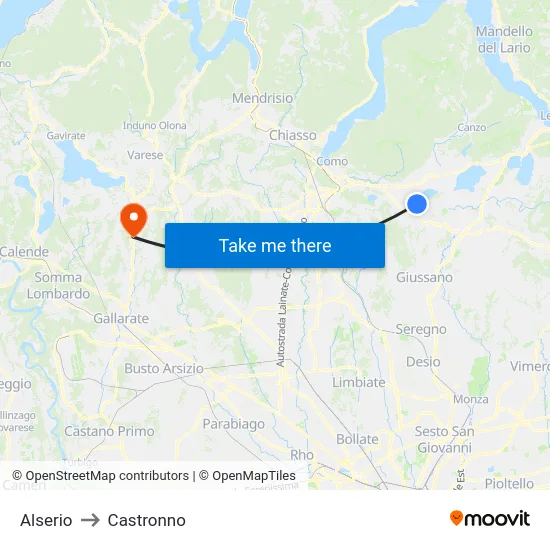 Alserio to Castronno map