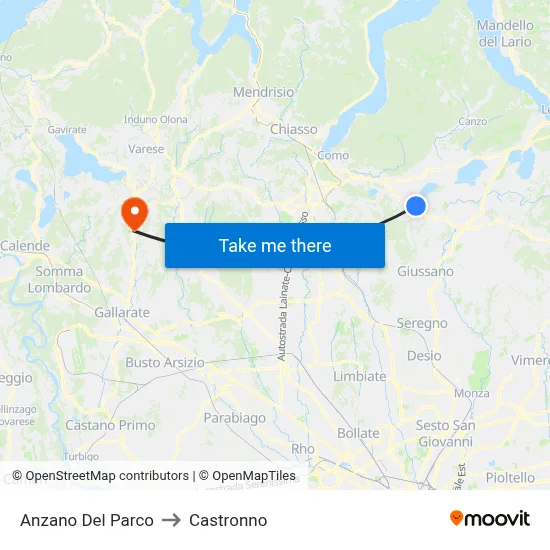 Anzano Del Parco to Castronno map