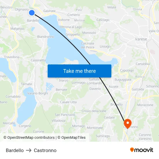 Bardello to Castronno map