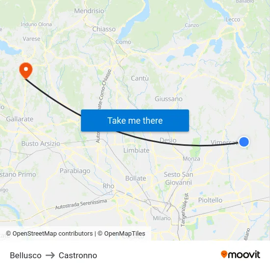 Bellusco to Castronno map