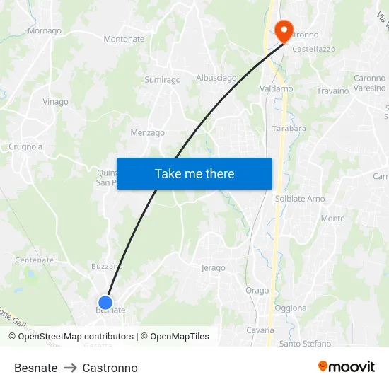 Besnate to Castronno map