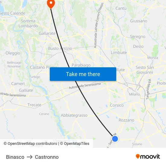 Binasco to Castronno map