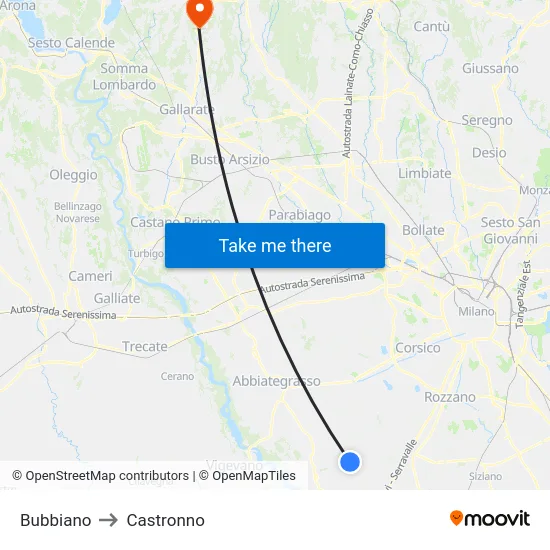 Bubbiano to Castronno map