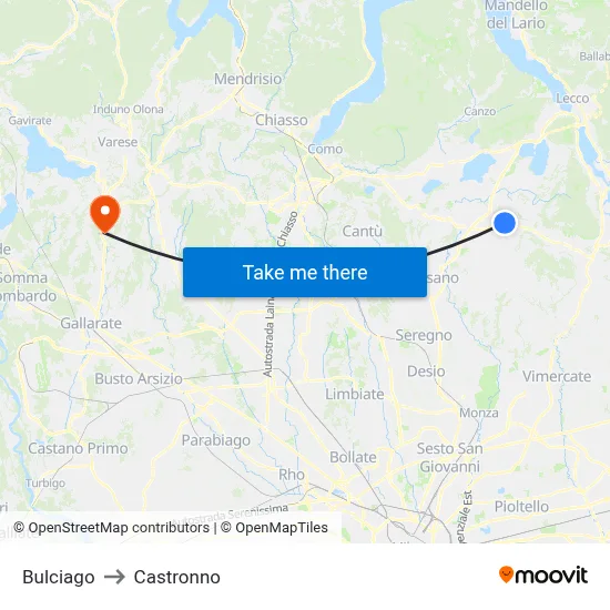 Bulciago to Castronno map