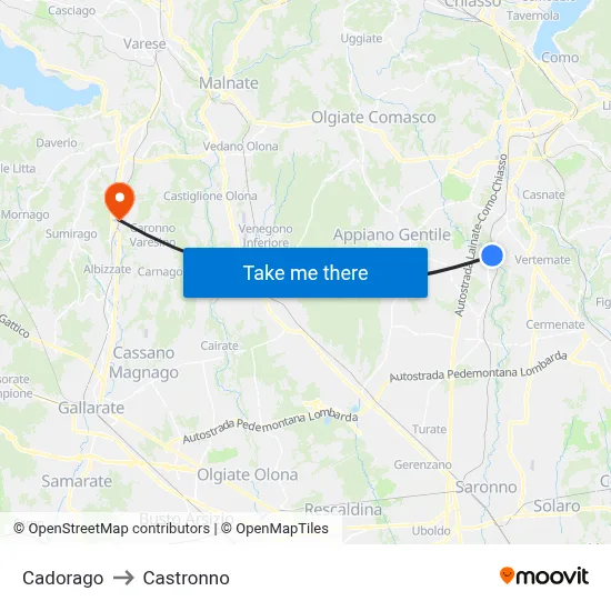 Cadorago to Castronno map
