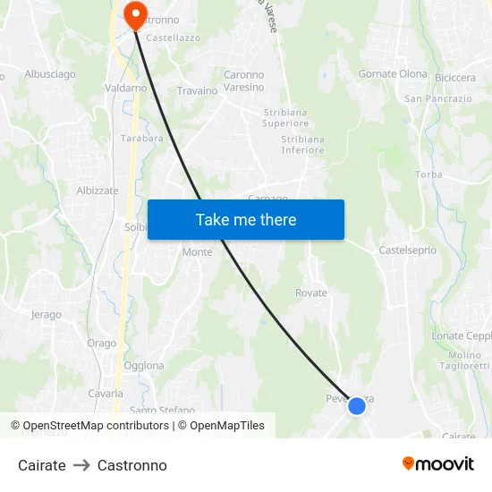 Cairate to Castronno map