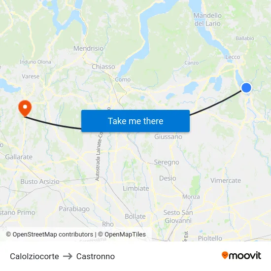 Calolziocorte to Castronno map