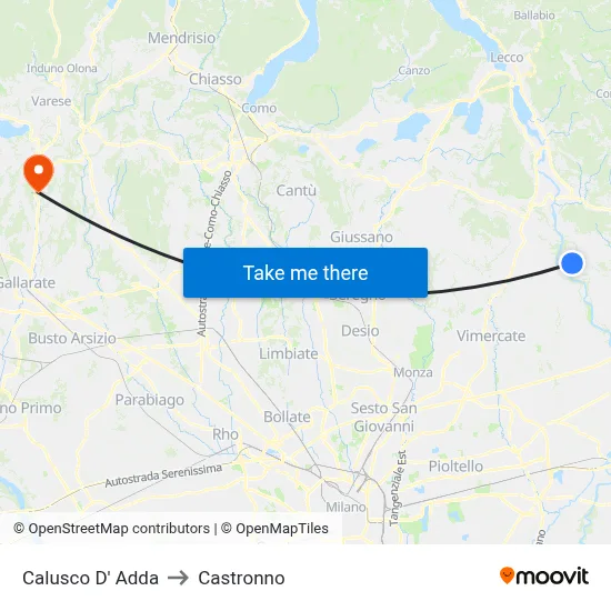 Calusco d'Adda to Castronno map