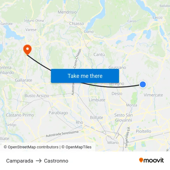 Camparada to Castronno map