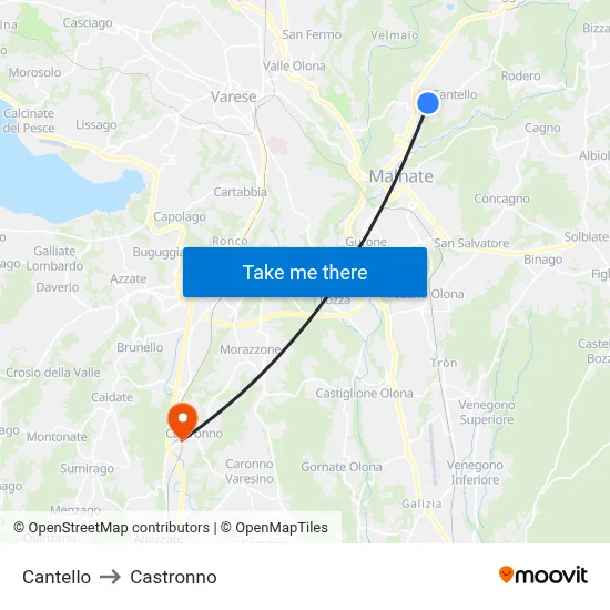Cantello to Castronno map