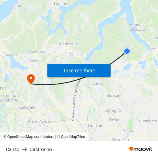 Canzo to Castronno map