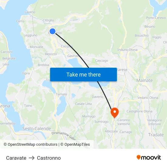 Caravate to Castronno map
