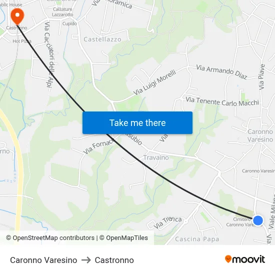 Caronno Varesino to Castronno map