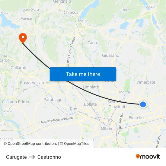 Carugate to Castronno map