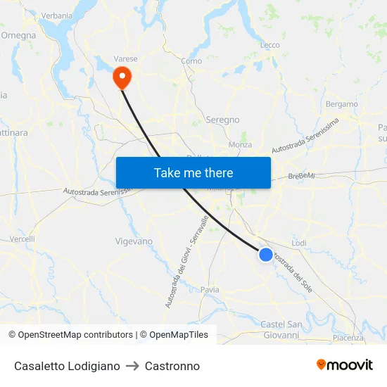Casaletto Lodigiano to Castronno map