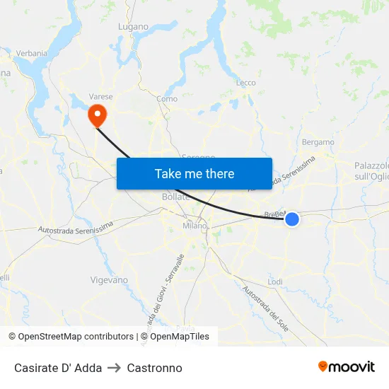Casirate D' Adda to Castronno map