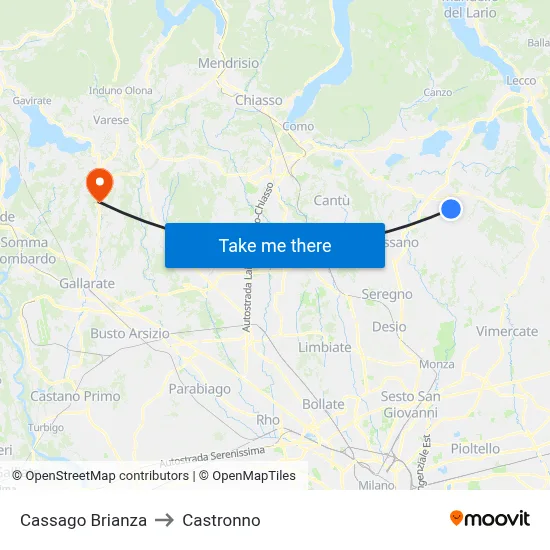 Cassago Brianza to Castronno map