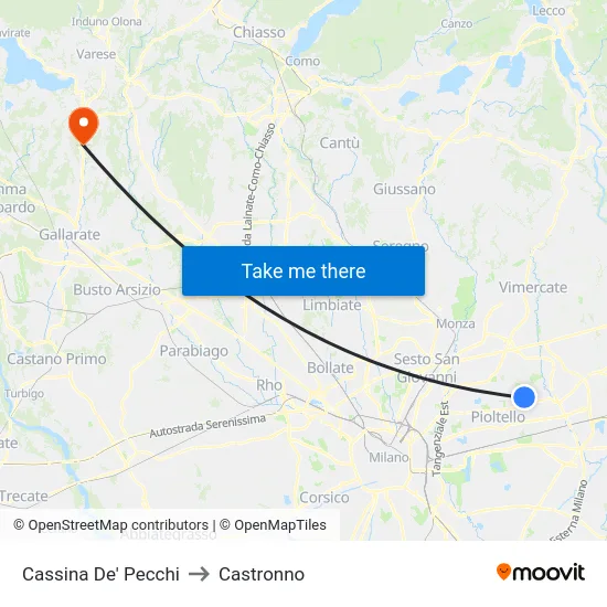Cassina De' Pecchi to Castronno map