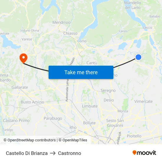Castello Di Brianza to Castronno map