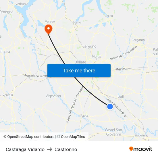 Castiraga Vidardo to Castronno map