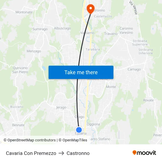 Cavaria Con Premezzo to Castronno map