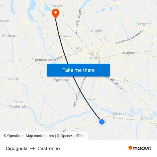 Cigognola to Castronno map