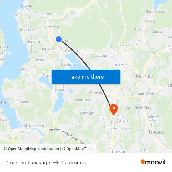 Cocquio-Trevisago to Castronno map