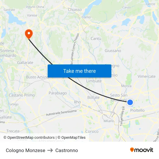 Cologno Monzese to Castronno map