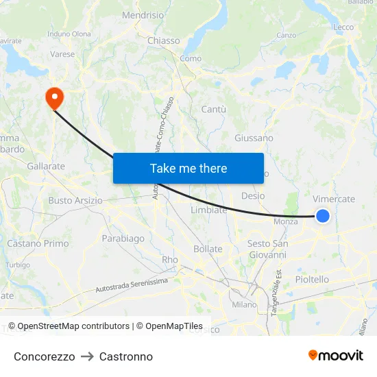 Concorezzo to Castronno map