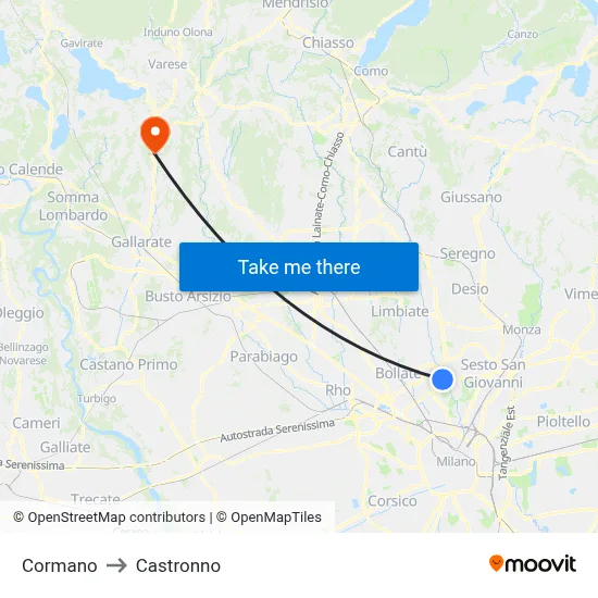 Cormano to Castronno map