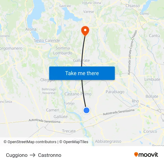 Cuggiono to Castronno map